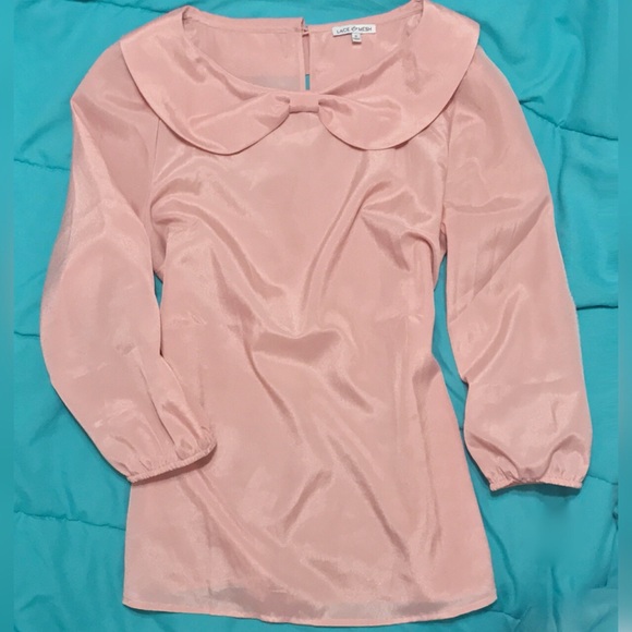 Modcloth Pink Chiffon Blouse w/ Bow Detail Collar - Picture 3 of 3